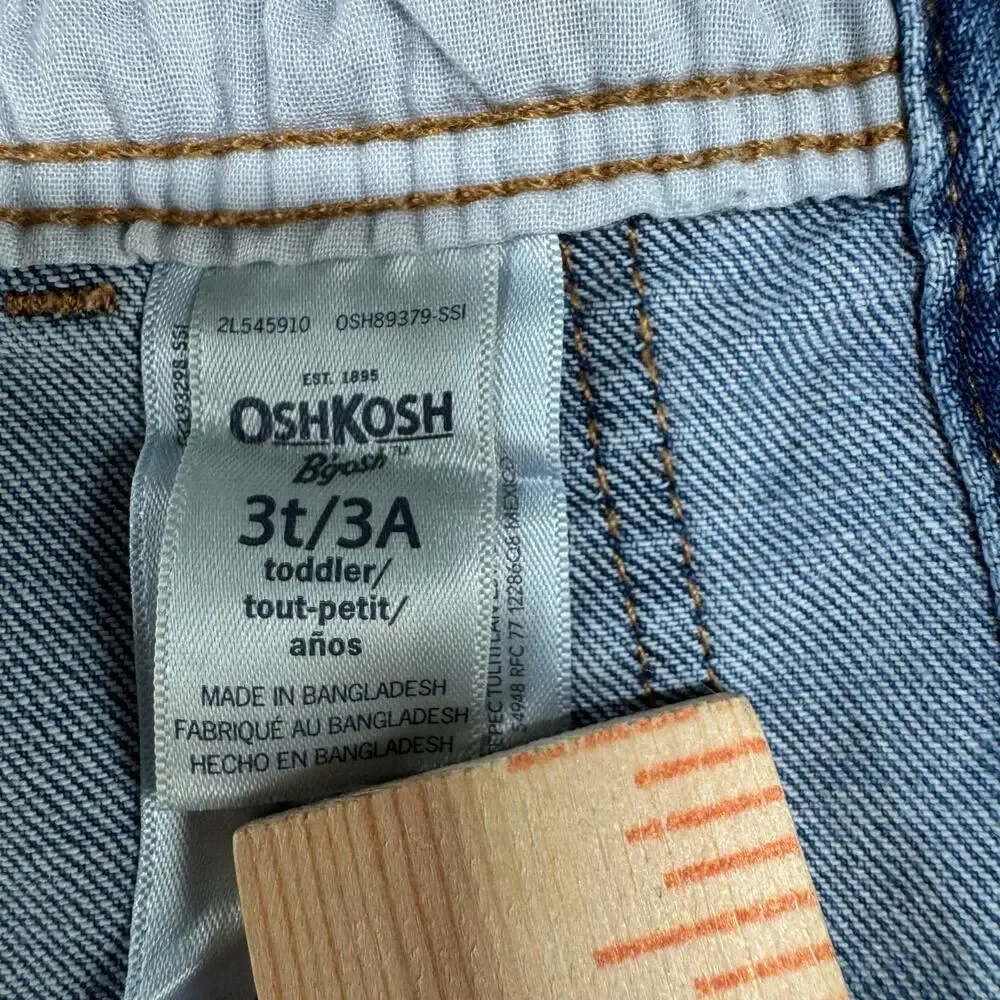 OshKosh B'Gosh 3T/3A Toddle Jean Overall Dress Snap front Buttons Osh Kosh